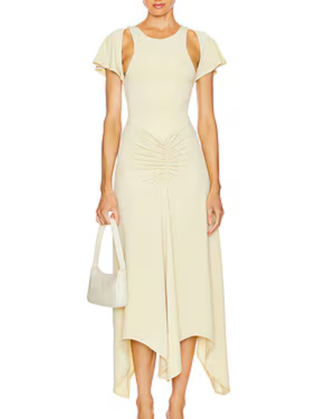 WeWoreWhat Rushed Assymmetric Midi dress in Wheat